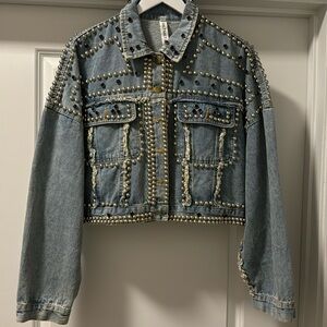 Denim studied oversize crop jacket